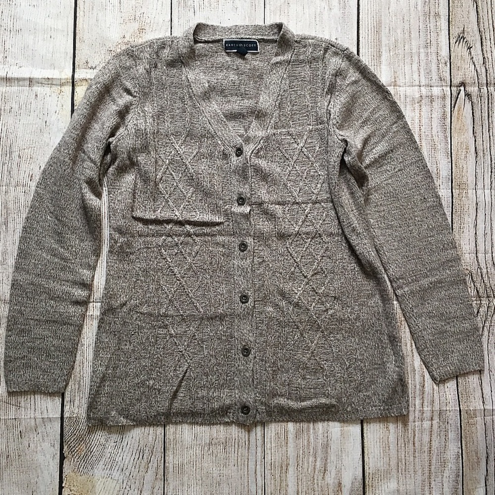 🦋 Karen Scott Grey Knit Long Sleeve Cardigan